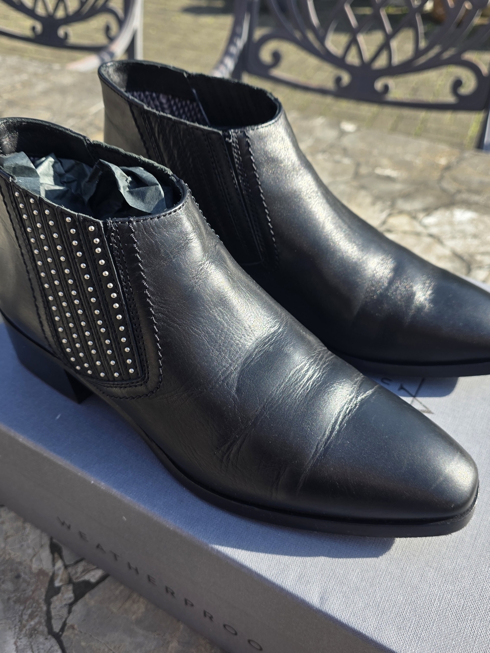 Aquatalia Leather Black Women's Chelsea Boots with Studded Elastic Panels